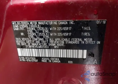 2018 Toyota Rav4 Le z USA, uszkodzony, nr VIN 2T3BFREV9JW825953